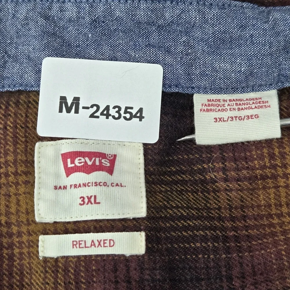Levi's Men Button Up Shirt‎ 3XL Brown Plaid Flannel Casual Grunge Skate Work
